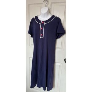 Lilly Pulitzer Nautical Navy Shift Dress Stretch Pink Buttons Women's 14 Preppy
